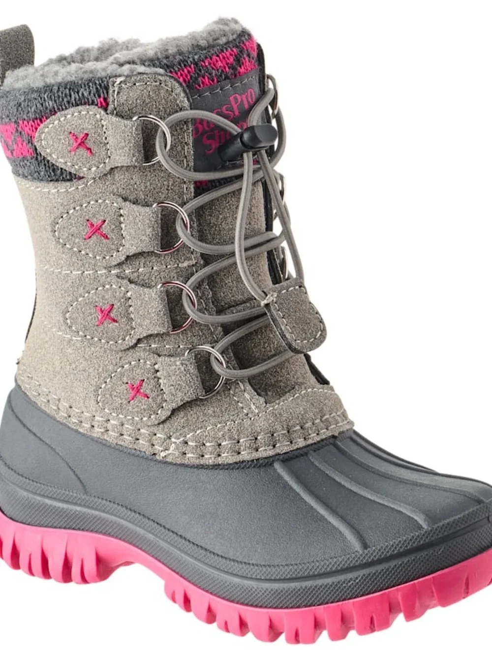Bass Pro Shops Lucerne Insulated Pac Boots for Girls - Grey/Pink - Size 5